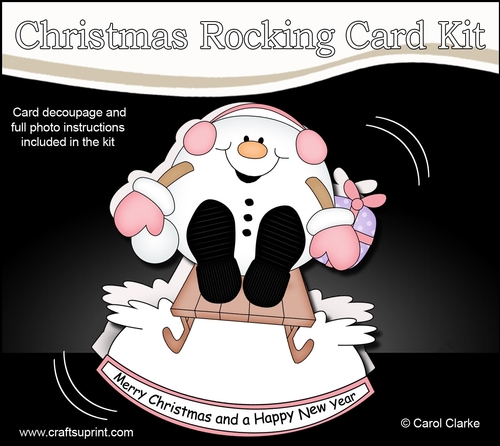 3D Shaped Rocking Christmas Card Mini Kit  -  Snowball Sam is having fun on his Sledge