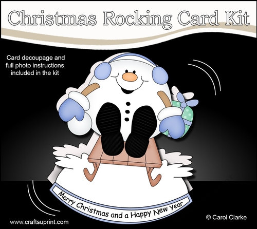 3D Shaped Rocking Christmas Card Mini Kit  -  Snowball Sam is having fun on his Sledge
