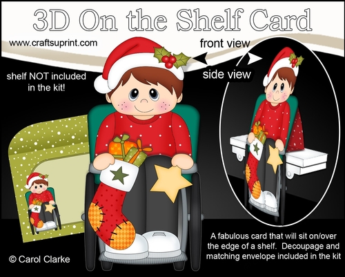 3D Christmas On the Shelf Card Kit - Christmas Wheelchair User Boy has an Xmas Stocking