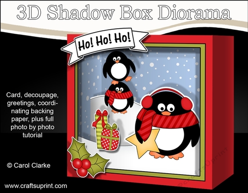 3D Christmas Diorama Shadow Box Card Mini Kit  - Cute Christmas Pip Penguin & Friends