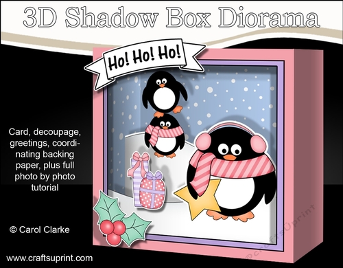 3D Christmas Diorama Shadow Box Card Mini Kit  - Cute Christmas Pip Penguin & Friends