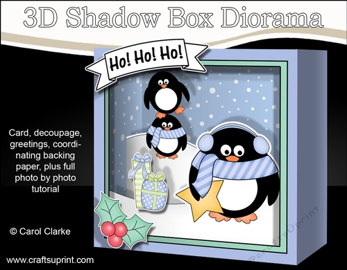 3D Christmas Diorama Shadow Box Card Mini Kit  - Cute Christmas Pip Penguin & Friends