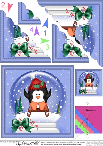 Christmas Snowglobe Pip Penguin goes Sledging Scallop Corner side stacker Topper