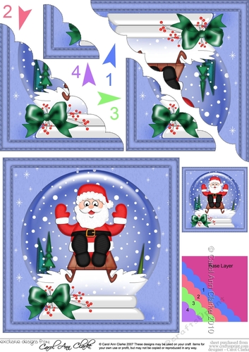 Christmas Snowglobe Santa goes Sledging Scallop Corner side stacker Topper