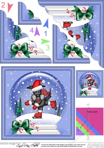 Christmas Snowglobe Hamish Scottie Dog goes Skating Scallop Corner side stacker Topper
