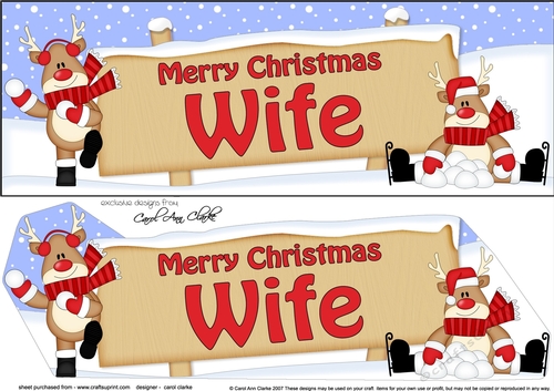 large DL Merry Christmas WIFE with Rudolph 3D decoupage