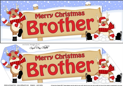 large DL Merry Christmas BROTHER with Rudolph 3D decoupage