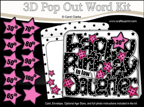 3D Happy Birthday DAUGHTER IN LAW Stars with Ages  30 to 100 Pop Out Word Card Kit
