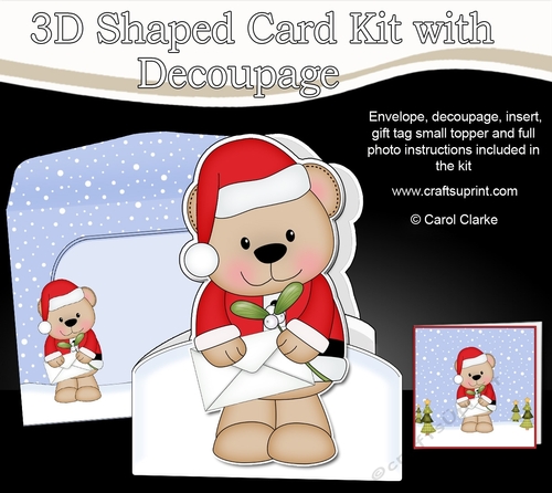 3D Shaped Christmas Card Kit  - Livvy Bear has a Christmas Card & Mistletoe