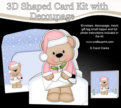 3D Shaped Christmas Card Kit  - Livvy Bear has a Christmas Card & Mistletoe