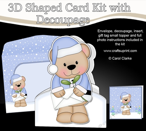 3D Shaped Christmas Card Kit  - Livvy Bear has a Christmas Card & Mistletoe