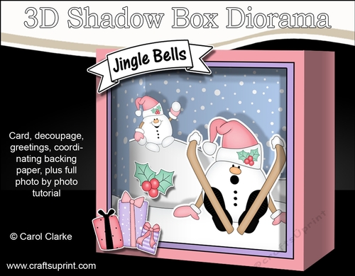 3D Christmas Diorama Shadow Box Card Mini Kit  - OOps Snowball Sam goes Skiing