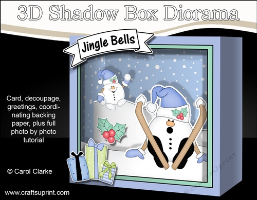 3D Christmas Diorama Shadow Box Card Mini Kit  - OOps Snowball Sam goes Skiing