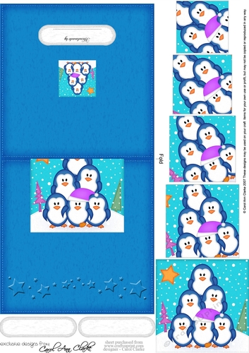 Christmas Penguins No-Hole Easy Over the Edge Card & Spiral Pyramid Topper