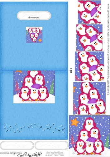Christmas Penguins No-Hole Easy Over the Edge Card & Spiral Pyramid Topper