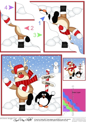 Christmas Rudolph & Pip Penguin at the North Pole Wavy Corner side stacker Topper