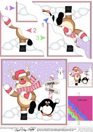 Christmas Rudolph & Pip Penguin at the North Pole Wavy Corner side stacker Topper