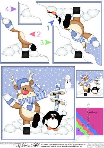 Christmas Rudolph & Pip Penguin at the North Pole Wavy Corner side stacker Topper