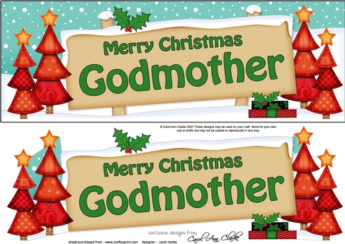 large DL Merry Christmas GODMOTHER with Xmas Trees 3D decoupage