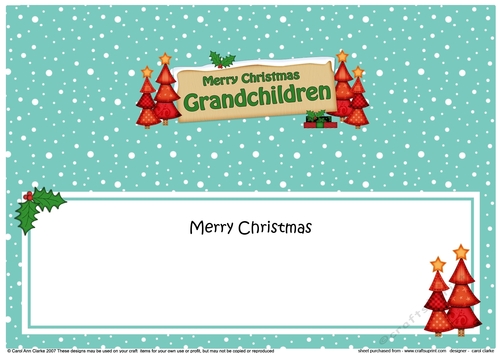 large DL Merry Christmas GRANDCHILDREN with Xmas Trees insert