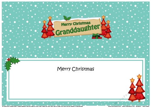 large DL Merry Christmas GRANDDAUGHTER with Xmas Trees insert
