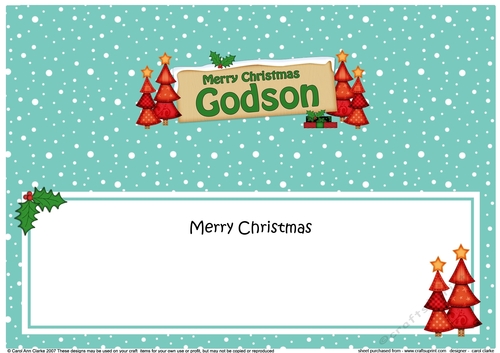 large DL Merry Christmas GODSON with Xmas Trees insert