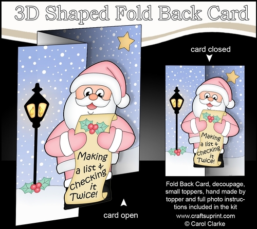 3D Shaped No-Hole Fold Back Christmas Card Mini Kit  - Santa is Checking his List!