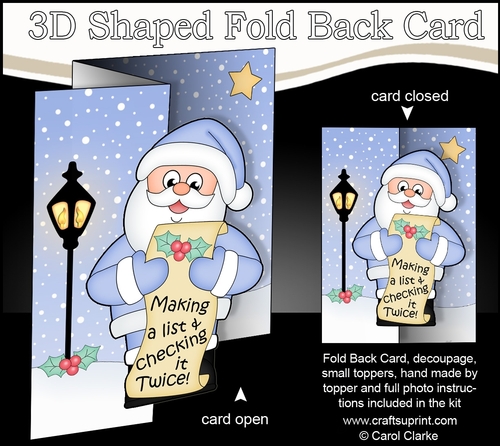 3D Shaped No-Hole Fold Back Christmas Card Mini Kit  - Santa is Checking his List!