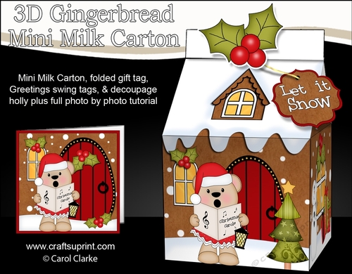 3D Christmas Milk Carton Gingerbread House Treat Box Mini Kit - Livvy Bear is Carol Singing