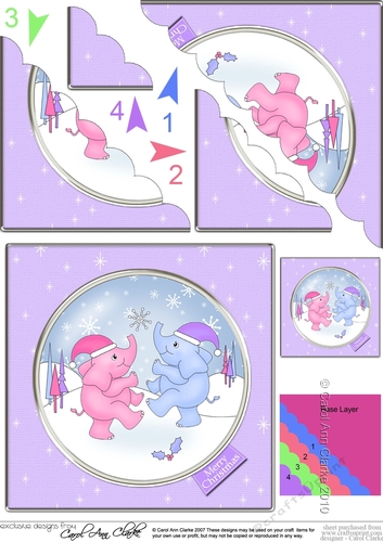 Cute Christmas Elephants have caught a Snowflake Scallop Corner Side Stacker Topper