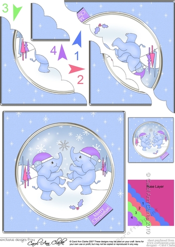 Cute Christmas Elephants have caught a Snowflake Scallop Corner Side Stacker Topper