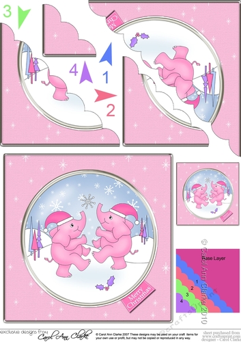 Cute Christmas Elephants have caught a Snowflake Scallop Corner Side Stacker Topper