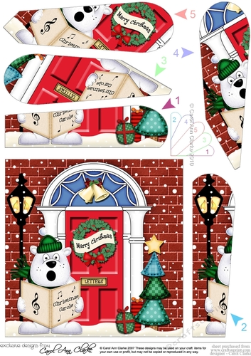 Ben Polar Bear is at the Christmas Door Fan Pyramage Topper