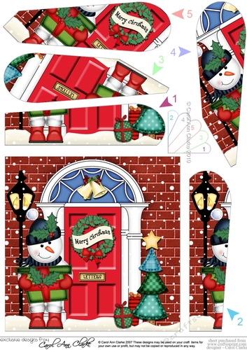 Snowman is at the Christmas Door Fan Pyramage Topper