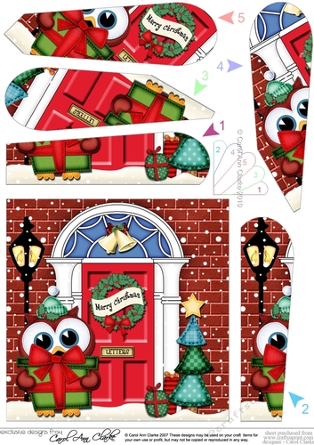Little Hoot Owl at the Christmas Door Fan Pyramage Topper