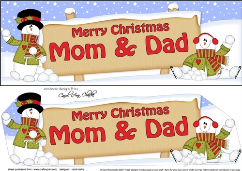 large DL Merry Christmas MOM & DAD with Snowman 3D decoupage