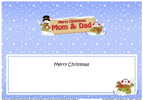large DL Merry Christmas MOM & DAD with Snowman insert