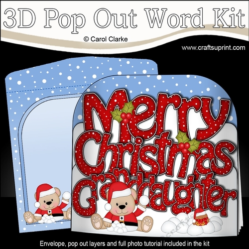3D Pop Out Christmas Word Card Kit - Merry Christmas GRANDDAUGHTER with Livvy Bear
