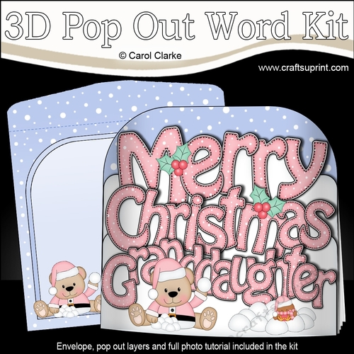 3D Pop Out Christmas Word Card Kit - Merry Christmas GRANDDAUGHTER with Livvy Bear