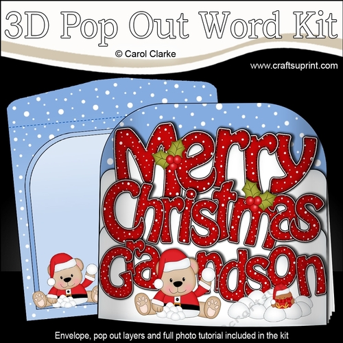3D Pop Out Christmas Word Card Kit - Merry Christmas GRANDSON with Livvy Bear
