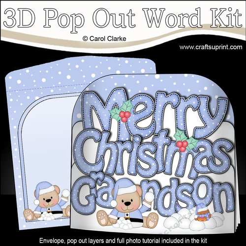 3D Pop Out Christmas Word Card Kit - Merry Christmas GRANDSON with Livvy Bear