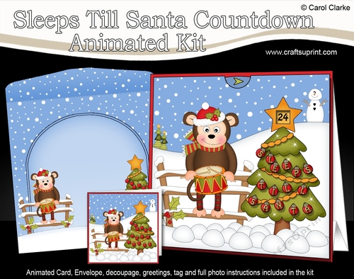 3D Animated Sleeps Till Santa Christmas Tree Countdown Card Kit - Little Monkey