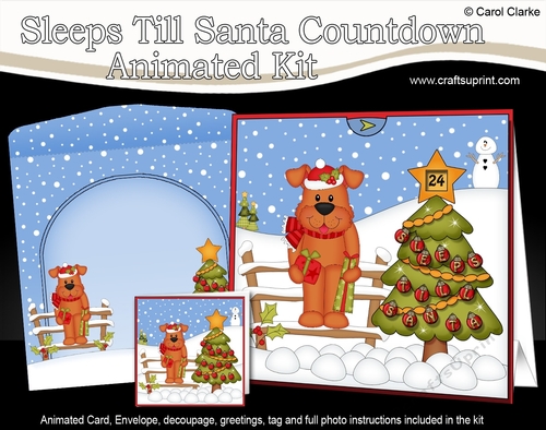 3D Animated Sleeps Till Santa Christmas Tree Countdown Card Kit - Little Dog Rusty