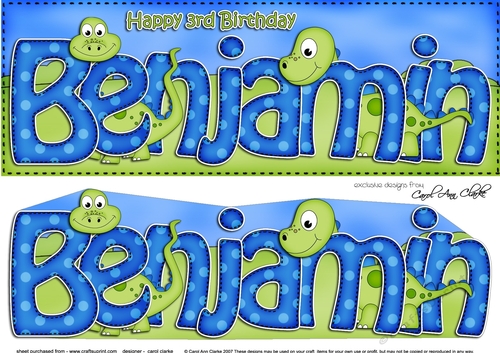 Large DL Happy 3RD Birthday BENJAMIN 3D decoupage