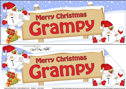 large DL Merry Christmas GRAMPY with Snowball Sam 3D decoupage