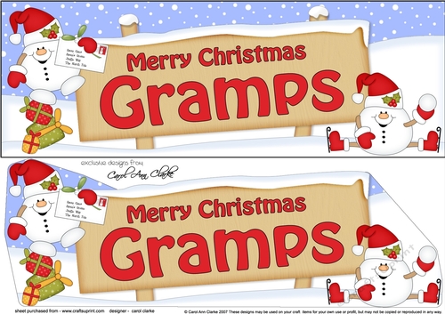 large DL Merry Christmas GRAMPS with Snowball Sam 3D decoupage