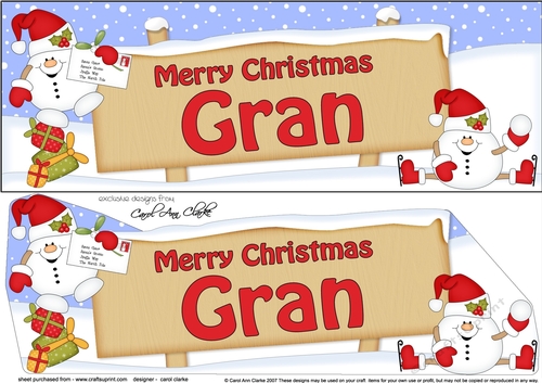 large DL Merry Christmas GRAN with Snowball Sam 3D decoupage