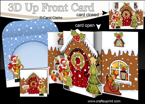 3D Up Front Card Kit -  Rudolph is at the Christmas Gingerbread House