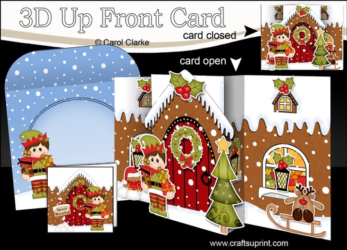 3D Up Front Card Kit -  Little Elf is at the Christmas Gingerbread House