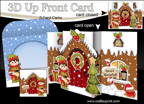 3D Up Front Card Kit -  Little Elf is at the Christmas Gingerbread House